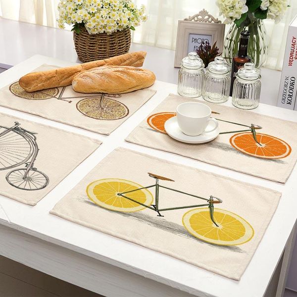 Tischsets Fruite Bike rutschfeste Isolierung Tischset für Abendessen Baumwolle Leinen Pads Home Decor 42 32 cm 0015