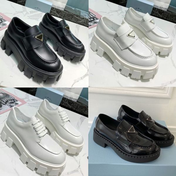 Scarpe di marca Morbida pelle bovina Uomo Donna Mocassini Piattaforma Sneakers Gomma Nero Bianco Pelle lucida Robusta testa tonda Sneaker Fondo spesso Aumenta la scarpa 35-46