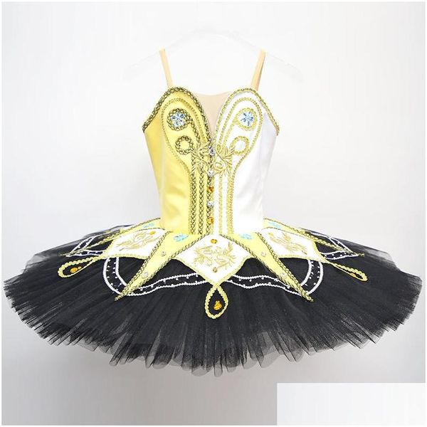 Dancewear New Style for Kid Black Red Factory Wear Knee Knee Fairy Dress Costumes de balé em Tutu collant White Gold Drop Delive Dh6it