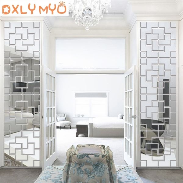 Adesivi a parete 3D Creative Geometric Quadrangle Design Acrilico Specchio adesivi per soggiorno Sogro TV Portico Decor 230321