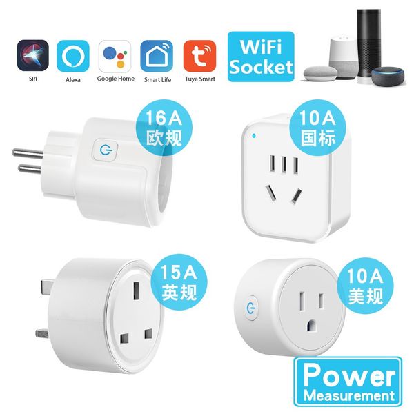 Akıllı Fiş Wifi Socket AB US UK UK 16A Güç Monitörü Zamanlama Fonksiyonu Tuya Akıllı Yaşam Uygulama Kontrolü Alexa Google Assistant Yandex ile Çalışır