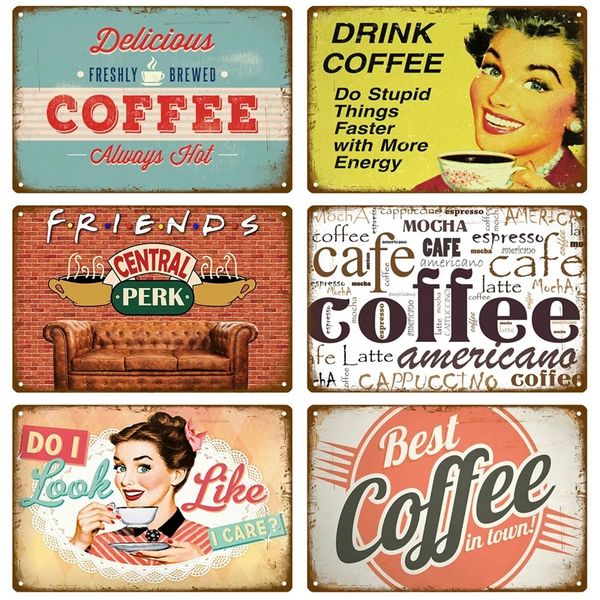 Segno di stagno Coffee poster retrò Poster vintage Poster METALE METATIVO DELLA PARTE DELLA PARTE DELLA PARTE DELLA CUSCINA DEL METALE ACCESSORI DI ACCORE VINTAGE 30X20CM W03