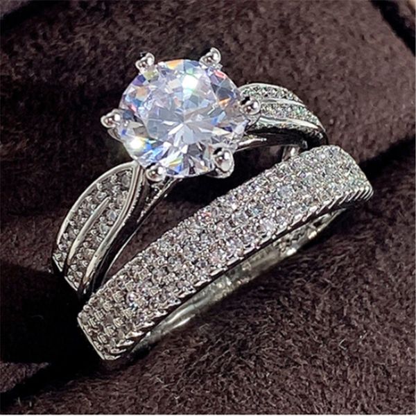 Solitaire Lab Diamond Finger Ring imposta White Gold Filled Party Wedding Band Rings per donna Uomo Gioielli di fidanzamento Regalo di compleanno