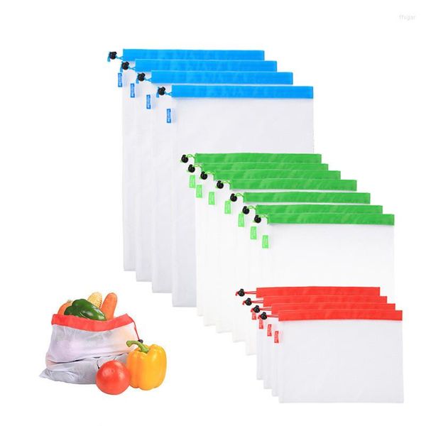 Сумки для хранения 1 % многоразовый белый кубок карманный цвет сетчатой ​​сетчатая сетчатая сумка для покупок супермаркет фруктовые овощные пакет