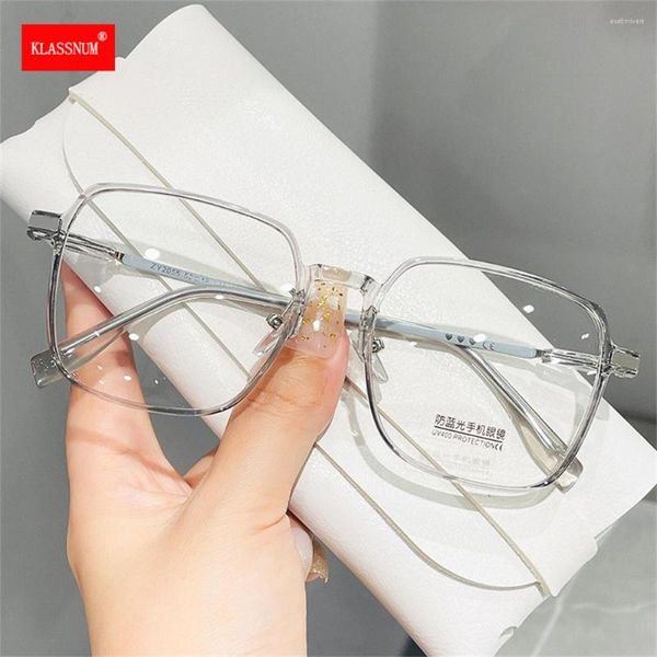 Sonnenbrille Transparente Computerbrille Damen Herren Anti Blaues Licht Trendige quadratische Brillen Optisches Brillengestell mit Metallscharnier