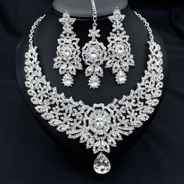 Wedding Jewelry Sets C30 Wedding Forehead Chain Necklace Earrings Set Dubai Jewelery Set Gifts for Women Indian African Bridal Hair Accessories 230320