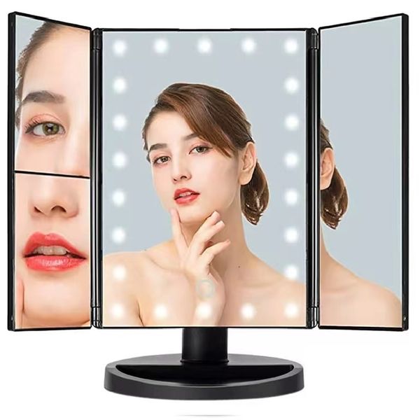 Infitrans 3-fach beleuchteter Kosmetik-/Make-up-Kompaktspiegel, 1-fache/2-fache/3-fache Vergrößerung, 22 helle LED-Tischspiegel, Touchscreen, 180 Grad verstellbar, tragbar