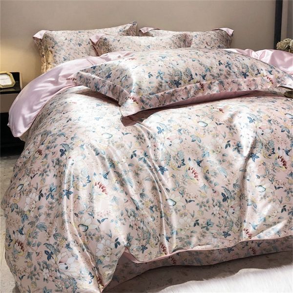 Conjuntos de roupas de cama Mulberry Silk 4 Peças Conjunto de edredom 1pc Lençol de capa de edredão 2pcs travesseiros de luxo têxteis caseiros de luxo 230321