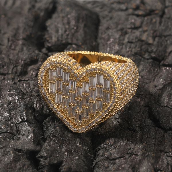 Hip Hop Iced Out Lab Stones Mens Anéis T Square Zircon Love Ring Cross Border Bling Jewelry Gift