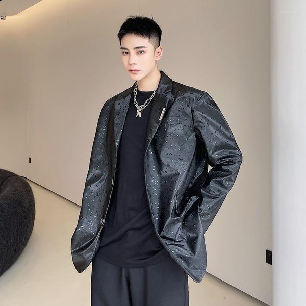 Ternos masculinos 2023 Autumn estilo coreano Único ponto de água de água de água terno masculino casual blazer preto solto para m-xl