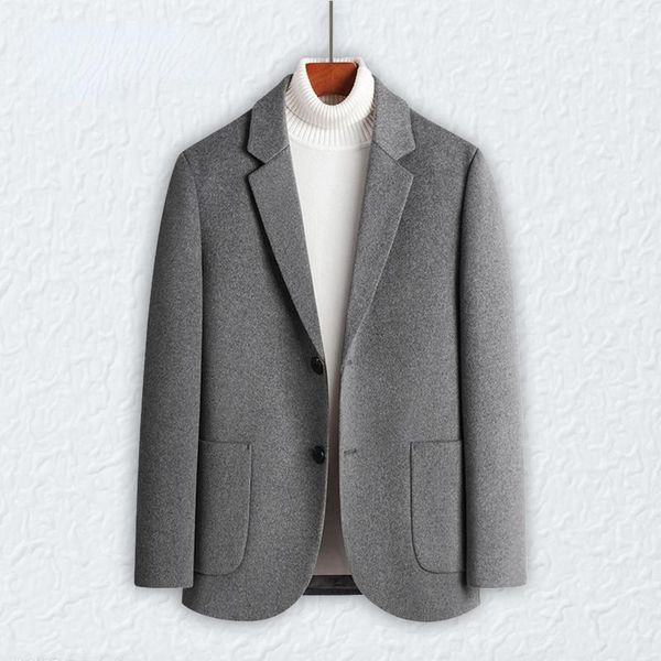 Abiti da uomo Uomo Abito di lana grigio Primavera Autunno Tinta unita Casual Cappotto di lana da uomo Giacca da lavoro con bottoni Giacca oversize Xxxl