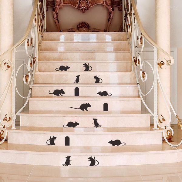 Duvar çıkartmaları 12 fare merdiven dekor küçük fare dekal karikatür çıkarılabilir su geçirmez merdivenler adımlar oturma odası sundurma sevimli dekorasyon