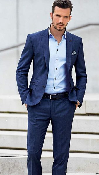 Ternos masculinos Blazers elegantes Blue Notch Lapela Men Ternos personalizados um botão Tuxedos de casamento de casamento Men.