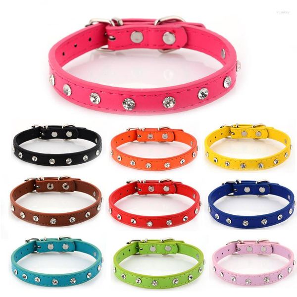 Hundehalsbänder Mode Kristall Kleines Halsband Bling Strass PU Leder Welpe Katze Halskette Halsband Persönlichkeit Heimtierbedarf