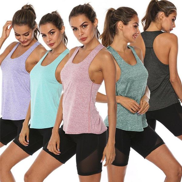 Camisas ativas ginástica feminina esportiva de ginástica de volta ao colete de fitness ioga tanque de ioga tampa s-xl run cinza azul verde rosa roxo