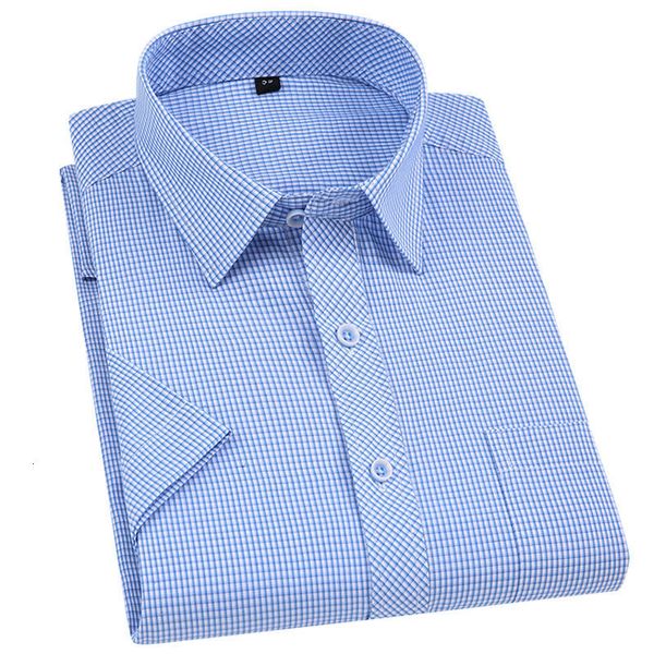 Camicie casual da uomo Camicia a quadri da uomo Camicia a righe da lavoro a maniche corte Fromal Camicia blu bianca slim fit coreana Camicie eleganti da ufficio casual 230322