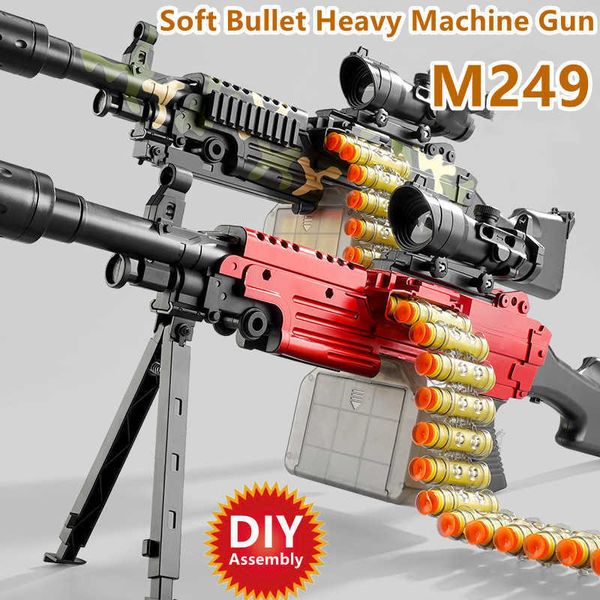 Silah Oyuncakları 85cm M249 Mermi Zinciri Ağır Makineli Tüfek Manuel Çekme Cıvatası Diy Meclisi Ana-Çocuk Etkileşimi10M Ateşleme Silahı Erkek Oyuncak