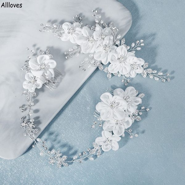 Fiore fatto a mano Copricapo da sposa Clip per pettine per capelli per donna Accessori per capelli Strass in argento Perle Sposa Gioielli per capelli da sposa Prom Fascia per capelli Regali CL2055