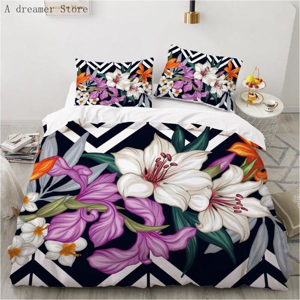 Conjuntos de cama 3D Belas flor de rosa Conjunto de moda Tampa de edredão e travesseiros de cama de cama Tamanho duplo para decoração de quarto adulto Camas de cama