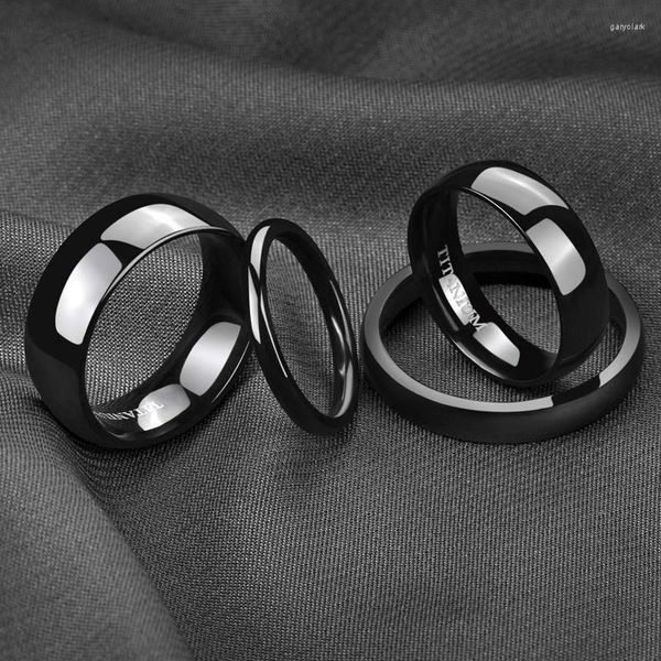Anéis de casamento Eamti 2/4/6/8mm Simples Black Ring Man Women Women Titanium Engagement Polishd Cocktail