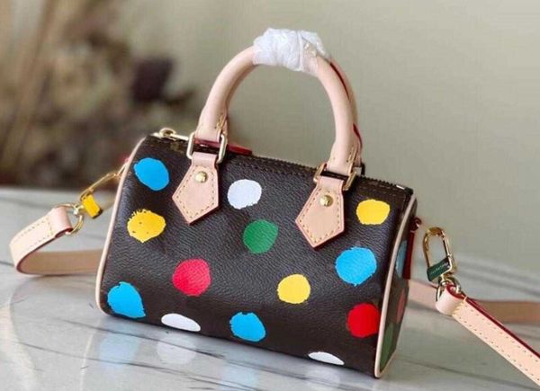 Nano Speedy X Yayoi Kusama Kadın Tasarımcı Çantalar Stardust Boyalı Noktalar M81979 16cm Çanta Cüzdan İki Tutamak Uzun Strap Çapraz Cisim Mini Totes Çantalar M81085 M81910