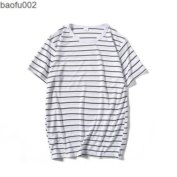 T-shirt da uomo 2022 Harajuku Stripe T Shirt Uomo Casual Maglietta a maniche corte Streetwear Moda Nero Bianco Top Tees O Collo Hip Hop Maglietta da uomo W0322