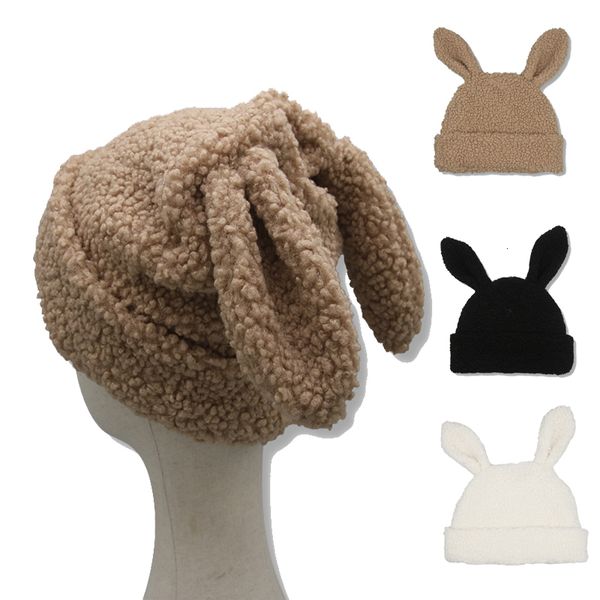 Beanieskull Caps Hats for Women Rabbit fofo Ear branco Plush Bush Winter Decory Presente 230404