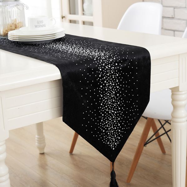 Столовый бегун Pure Black с бриллиантом с Bling Modern Table Runner Гедулд 2 слоев бегун на столовой ткани Diamond 230322