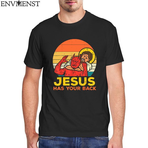 Tute da uomo 100 cotone TOP Jesus Has Your Back Jiu Jitsu Retro Christian Men TShirt T-shirt oversize di alta qualità Mens streetwear 230322