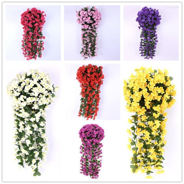 Fiori decorativi Viola Fiore artificiale per decorazioni per feste Matrimonio Compleanno Simulazione Appeso a parete Ciondolo cesto Orchidea finta