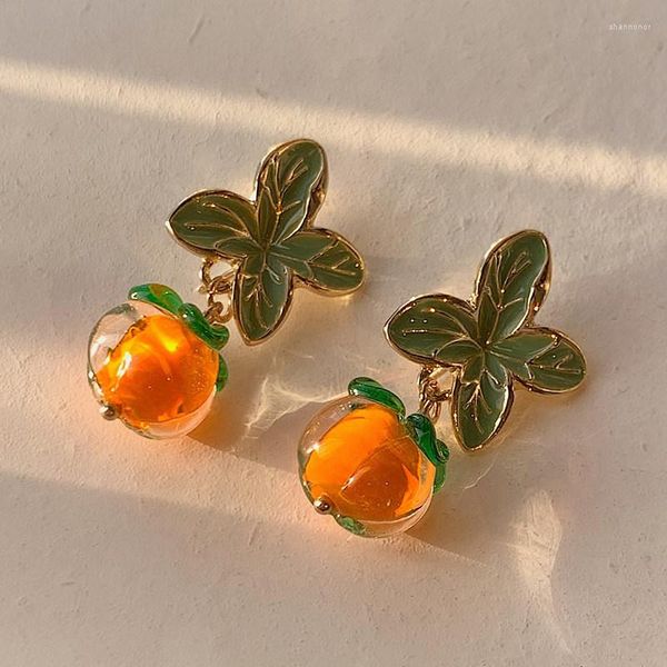 Ohrstecker, süß, süß, Persimmon-Frucht, für Damen und Mädchen, modisches Statement, Blatt, Perle, Orange, baumelnd, Hochzeit, Party, Schmuck, Geschenke