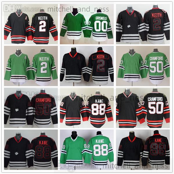 88 Patrick Kane Movie Hockey Maglie ricamo 50 Corey Crawford 00 Clark Griswold 2 Duncan Keith Maglia nera verde vuota