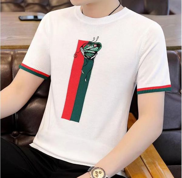 T-shirt da uomo Ape estiva lavorata a maglia Top a righe maglione stile coreano T-shirt pullover T-shirt slim