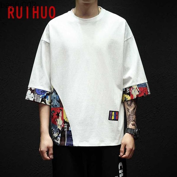 T-shirt da uomo RUIHUO Mezza manica T-shirt in cotone e lino per uomo Abbigliamento Harajuku Tee Shirt Estate Streetwear Hip Hop 5XL 2023 Nuovi arrivi W0322