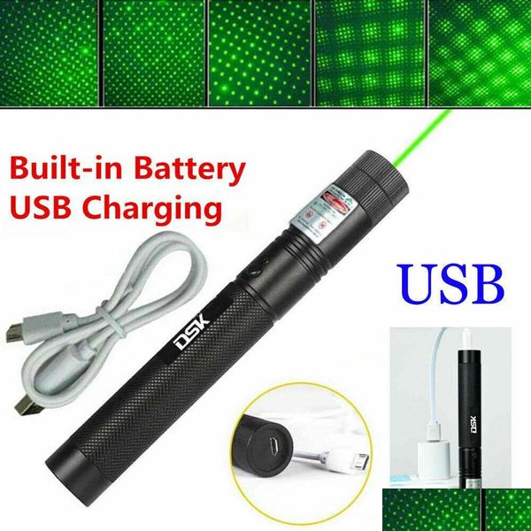 Puntanti laser 200 miglia USB Puntatore verde ricaricabile Astronomia 532nm Grande Lazer Penna 2in1 Cap Capite Star Light Batteria incorporata Pet Dhyat