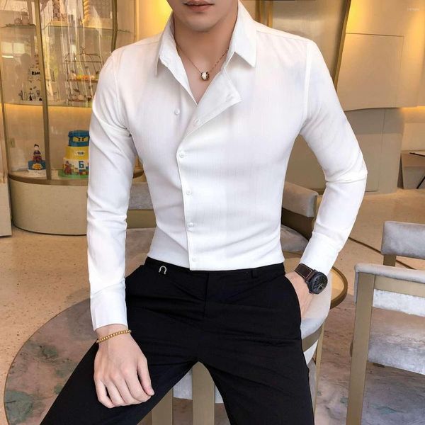 Camisas casuais masculinas 2023 Spring Autumn Business Brand Fashion Sleeve Tops Male Slim Fit Color Solid Wear Blouse W164