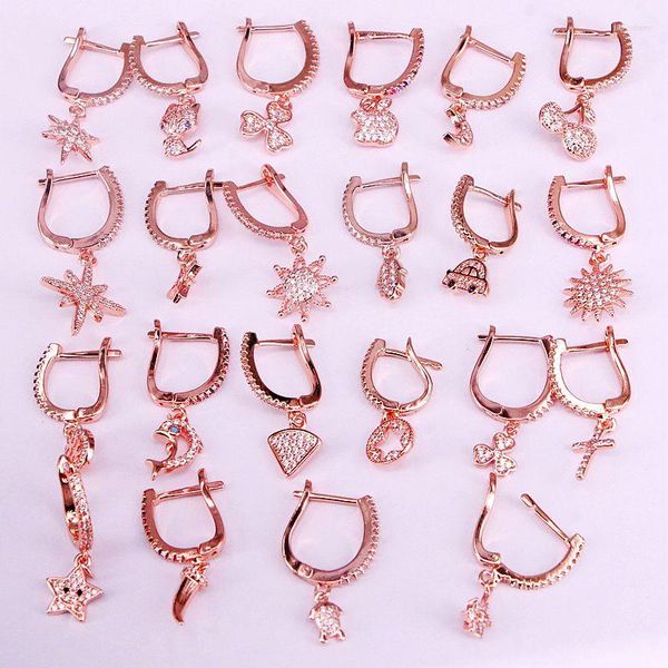 Orecchini penzolanti 6PAIRS STAR MOON MOUNT Floro Croce Cuore Oro rosa Cz CZ Micro Pave Orecchino di lusso per regalo per feste di nozze