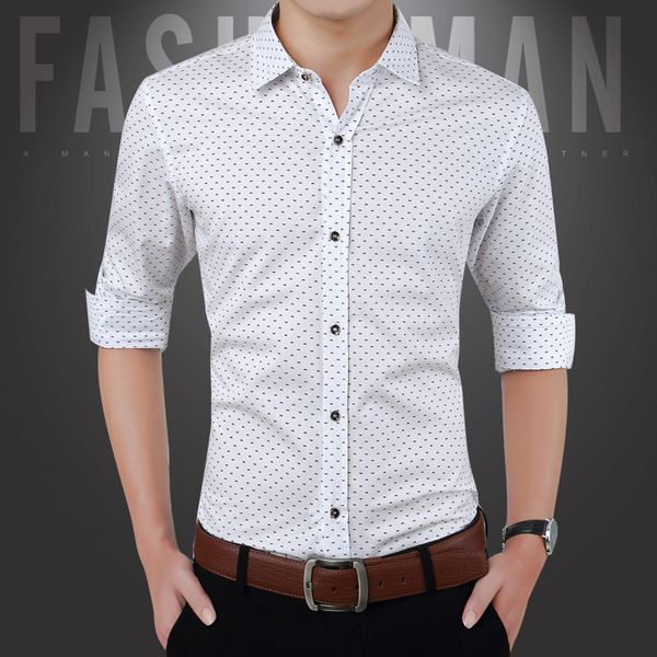 Camisas casuais masculinas Marca de moda de outono masculino roupas magras de manga longa Men de manga comprida Men Polka Dot Casual Men Shirt Social Plus Tamanho M-5xl 230322