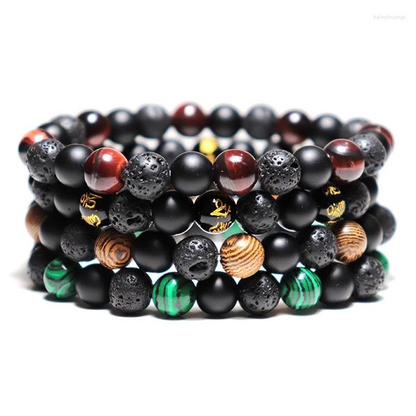 Strand Minimalista Bracciale in pietra naturale Uomo Yoga Meditazione Buddha Perline Braclet Occhio di tigre rosso Roccia vulcanica Gioielli fortunati Maschile