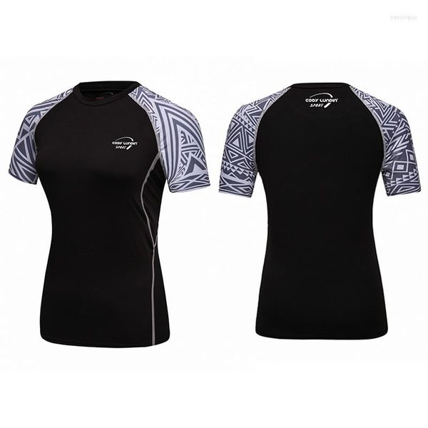 T-shirt da donna Design Sublimazione Compressione di alta qualità Aderente Manica corta da donna Rashguard Palestra Fitness Sport Yoga Camicia Quotidiana