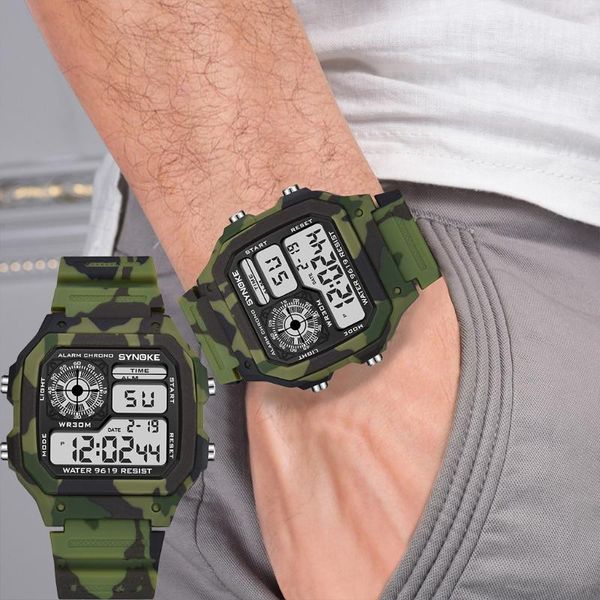 Armbanduhren Herrenuhren Militär Sportuhr LED Wasserdicht Tarnung Grün Studenten Reloj Hombre Herren Digital