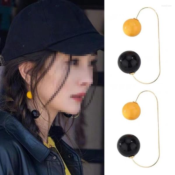 Orecchini a bottone moda gialla doppia sfera clip facile da usare gioielli non penetranti rotondi