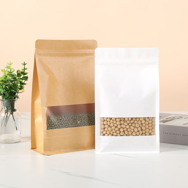 Brown White Stand up Paper Window Packaging Bag Snack Cookie Confezione di tè Borsa per finestra smerigliata Sacchetti regalo Sacchetti Commercio all'ingrosso della fabbrica