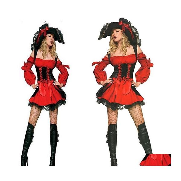 Costume a tema Arrivo Sexy Adt Rosso Halloween Pirata Strega Cosplay Fantasie Abito per le donne Uniformi natalizie Taglie forti Xl 220914 D Dhx2L