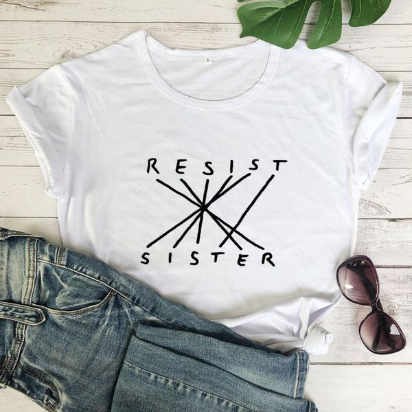 T-shirt da donna Resist Sister T-shirt Divertente da donna Manica corta Hipster Grunge Tshirt Casual Summer Graphic T-shirt cristiana anni '90 Top