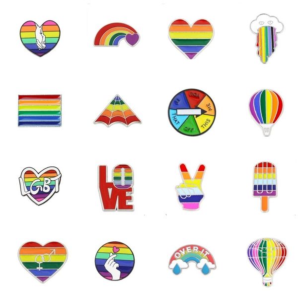 Rainbow LGBT Party Broche Cartoon Coração Bandeira Estrela Pins de esmalte Pride Clenge Lover Roupos Pin Pin Presente