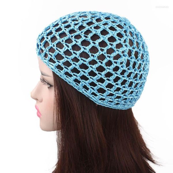 Berets Häkeln Hut Sommer Haarnetz Frauen Mesh Snood Turban Einfarbig Weiche Rayon Haarnetze Dame Schlaf Nacht Abdeckung stricken Kappen Zubehör