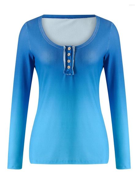 T-shirt da donna T-shirt Henley abbottonate per donna Top a tunica slim fit a maniche lunghe con scollo rotondo