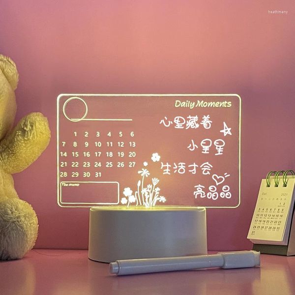 Luci notturne Note Board Creative Led Light USB Message Holiday con penna regalo per bambini Decor acrilico cancellabile a secco