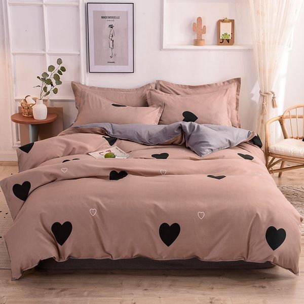 Bettwäsche-Sets JUSTCHIC Cartoon Love Heart Print Bettbezug Single Double Twin Queen Bettwäsche-Set Bettbezug Bettlaken Kissenbezug 200 x 230 cm 230321